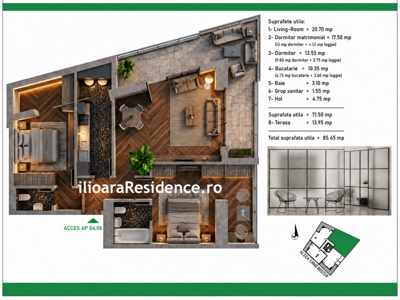 Ilioara, 3 camere, 85 mp, 500 m metrou Nicolae Grigorescu Park Lake